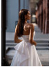 Strapless White Organza Slit Simple Wedding Dress